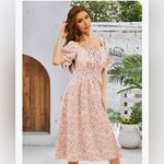 NEW Floral Print Beach Dress Midi Short Sleeves A Line S Pink Photo 6