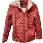 Womens XL Faux Sherpa Lined Quilted Puffer Jacket Rose Orange Pink Winter Coat Photo 1