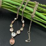 Givenchy Signed  Gold -Tone  Rivoli Peach Clear Rhinestone Crystal  Y Necklace Photo 1