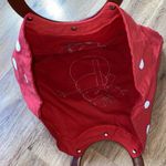 Holiday Time Handbag Red Tote Snowman Applique Round Handles Riveted Bag Polka Dots EUC OS Photo 4