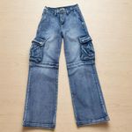 Vibrant MIU Baggy Jeans Sz S Blue Denim Cargo Wide Leg Skater Grunge Emo Y2K Photo 2