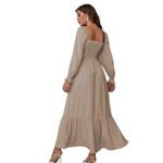 Khaki Boho Festival Maxi Dress Square Neck Ruffle Hem Size Large Tan Photo 1