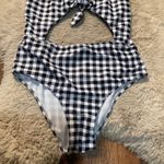 SheIn Swimsuit One Piece Middle Cutout Size Medium Gingham Check Tie Top Photo 2