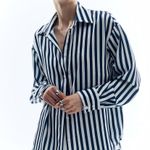 Commense Shift Stripe Turndown Collar Shirt Size S NWOT BLUE/White stripped. Blue Photo 1