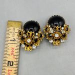 Vtg M&M Designs Gold Tone Black Crystal Beaded Floral Bangle Bracelet Earring Photo 11