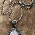 Sterling Silver 925 Marcasite Outlined Mother of Pearl Pendant and Rope Necklace Photo 1