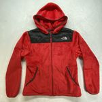 The North Face Fleece Hoodie Hood Jacket Womens M Denali Red Dark Grey Photo 0