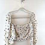 Wilfred Puff Sleeve Polka Dot Crop Lolita Blouse Birch Classic Navy Large NWT Photo 6