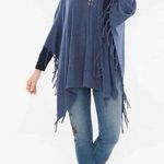 Chico's  Denim Blue Lace Up Fringe Knit Poncho OS Photo 0