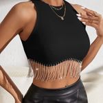 SheIn Rhinestone Fringe Zip Back Tank Top Sparkle Tassel Outfit Slim Fit Crop Blouse Photo 4
