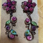 Betsey Johnson Vintage  Floral Crystal Drop Earrings - Pink and Green Photo 2