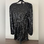 WAYF Black Carrie Long Sleeve Sequin Mini Dress V Neck Lined Size Medium Photo 5