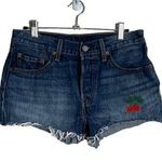 Levi's Levi’s 501 Cherry Embroidery Cut Off Jean Shorts 27 Button Fly Photo 0