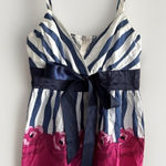 Vtg Babydoll Top Womens S Blue Striped Coquette Y2K Soft Girl Fairy Club Wear Size 4 Photo 0