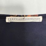 Peruvian Connection  Navy Blue Orange Floral Long Sleeve Knit Slim Fit Top Medium Photo 5