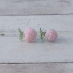 Vintage Stud Earrings Light Pink Rose with Leaves Photo 1