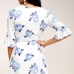 Lulus Pretty Peony Blue and White Floral Print Wrap Dress Photo 2