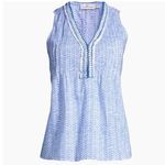 Vineyard Vines  Women's Chevron Geo Pin-Tucked Top Blue White Cotton Large EUC‎ Photo 1