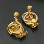 Vintage Gold Tone Grooved Tube Interlocking Knot Modern Chunky Clip On Earrings Photo 8