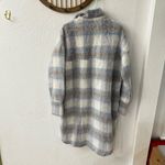 Miss Lola  Blue Plaid Long Line Side Slit Fuzzy Button Down Shacket Jacket M/L Photo 10