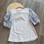 ALC Frank A.L.C. White and‎ striped puff sleeve blouse Photo 1