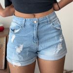ENJEAN Denim Co. Ripped Distressed‎ Cuffed Hem Light Wash Jean Shorts Blue Size 29 Photo 2