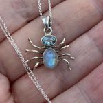 Spider Rainbow Moonstone & Blue Topaz Sterling Silver Necklace Photo 2