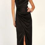 Lulus NWOT  Dreaming of Elegance Black Satin One-Shoulder Maxi Dress Wedding Sz L Photo 0