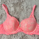 Victoria's Secret Body By Victoria Hot Pink Coral Lace & Gemstone Padded Lined Demi Bra Photo 0