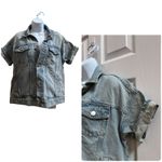 Current Elliot Rolled Short Sleeve Denim Trucker Jacket Oversized Size 0 USA Blue Photo 2