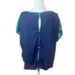 Cozy Casual Women’s Geometric Southwestern Silky Blouse Button Back Boxy NEW Sz L Top Boho Photo 5