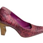 Bisou Bisou new  ❥ Python Leather Square Toe Sculptural Wood Heel Pumps ❥ Pink Photo 14