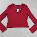 S.DEER Henley Crop Top Womens XL Ribbed Burgundy Long Sleeve Button Front NWT Red Photo 0