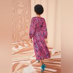 Ulla Johnson Helia Ruched Print Cotton Midi Dress Pink Snapdragon Size 2 Cut Out Photo 3