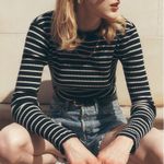 PerfectWhiteTee Clyde Ribbed Knit Long Sleeve Stripe Baby Tee Sweater Shirt XS Black Photo 1