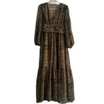 Chelsea28  Split Long Sleeve Tiered Dress In Olive Black Geode Stripe Size Large Photo 2