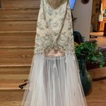 Beaded Lace Bodycon Strapless Dress with Train Tan Size 0 Photo 8