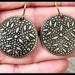 Brass colored fish hook disc earrings Photo 2