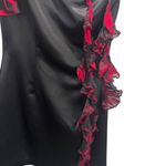 IvaNova Designer One Sleeve Black With Red Ruffle Cocktail Party Mini Dress SZ 4 Photo 7