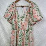 VICI  Floral Print Ruffle Mini Dress Womens Medium White Pink Green Short Sleeve Photo 9