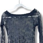 Floral Lace Black Long Sleeve Boat Neck Romantic Sleepwear Lingerie Mini Dress Size M Photo 2