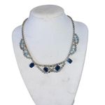 Vintage Royal Blue & Light blue Rhinestone Necklace Silver Tone Photo 1