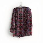 Rebecca Minkoff ‎ Blouse Medium Red Floral Semi Sheer 3/4 Sleeves Round Tie Neck Photo 3