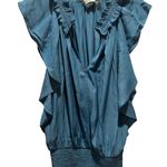 Ramy Brook  blue split neck women's ruffle cap sleeve smocked top blue size M Photo 1
