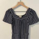 Monteau Crepe Blue & White Striped Flutter Sleeve Jumpsuit Size S Photo 2