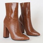 Lulus Dawson Tan Croc Pointed Toe Mid Calf Booties Photo 0