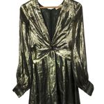 Ramy Brook Gold Metallic Silk Long Sleeve Mini Dress 2 Photo 2
