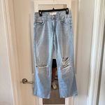 Mother The Mid Rise Rambler Zip Flood Jeans Ripped Light Wash Size 27 Blue Photo 1