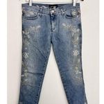 VTG RoccoBarocco Jeans Women’s Size 27 Floral Fish Embroidered Straight Leg Blue Photo 0