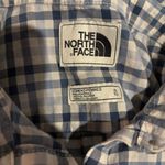 The North Face Women's X-large Blue White Plaid Four Button Long Sleeve Shirt Photo 2
